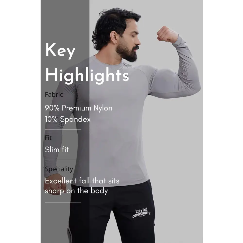 Bare Nylon Fullsleeves T-shirt Light Grey - Tshirts