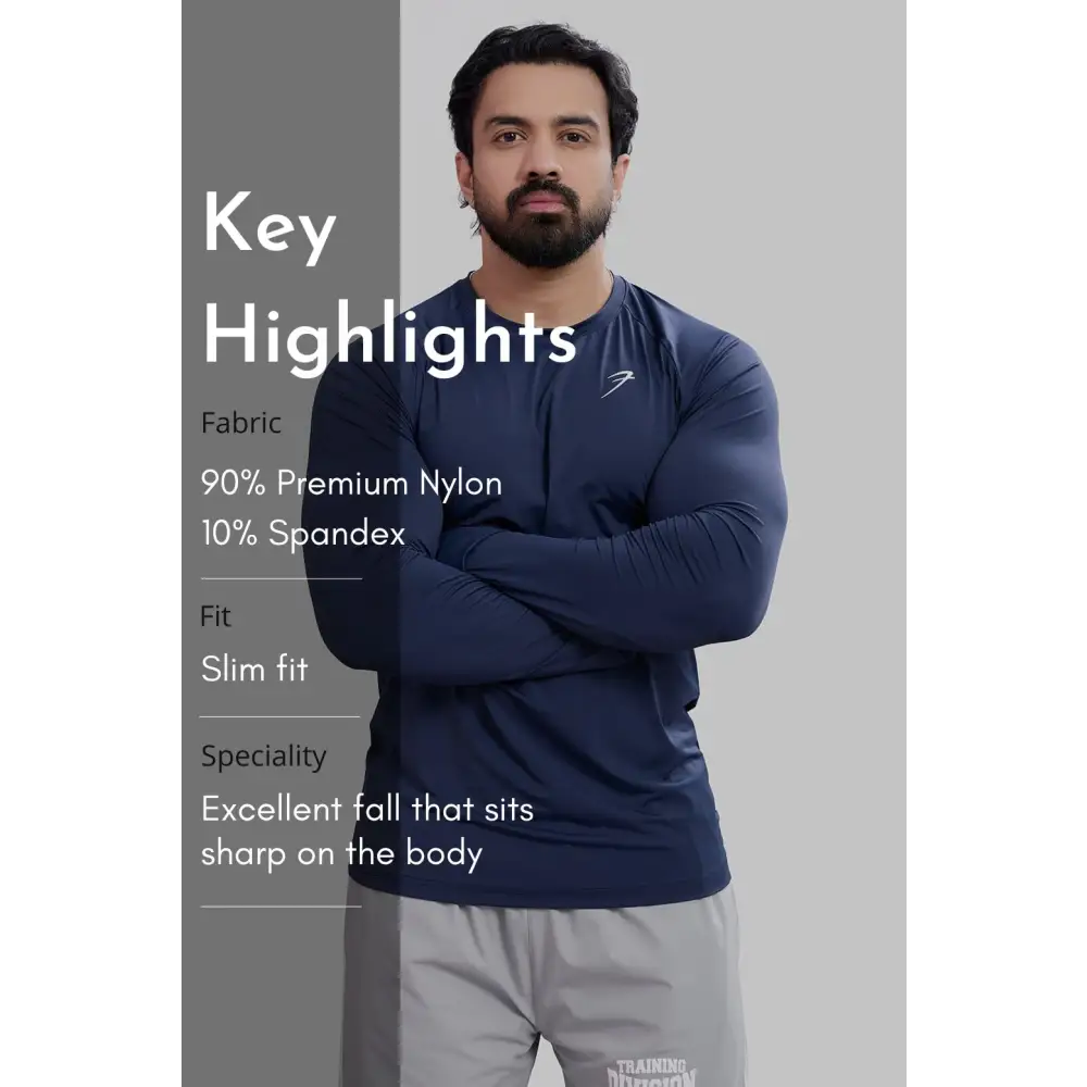 Bare Nylon Fullsleeves T-shirt Navy - Tshirts