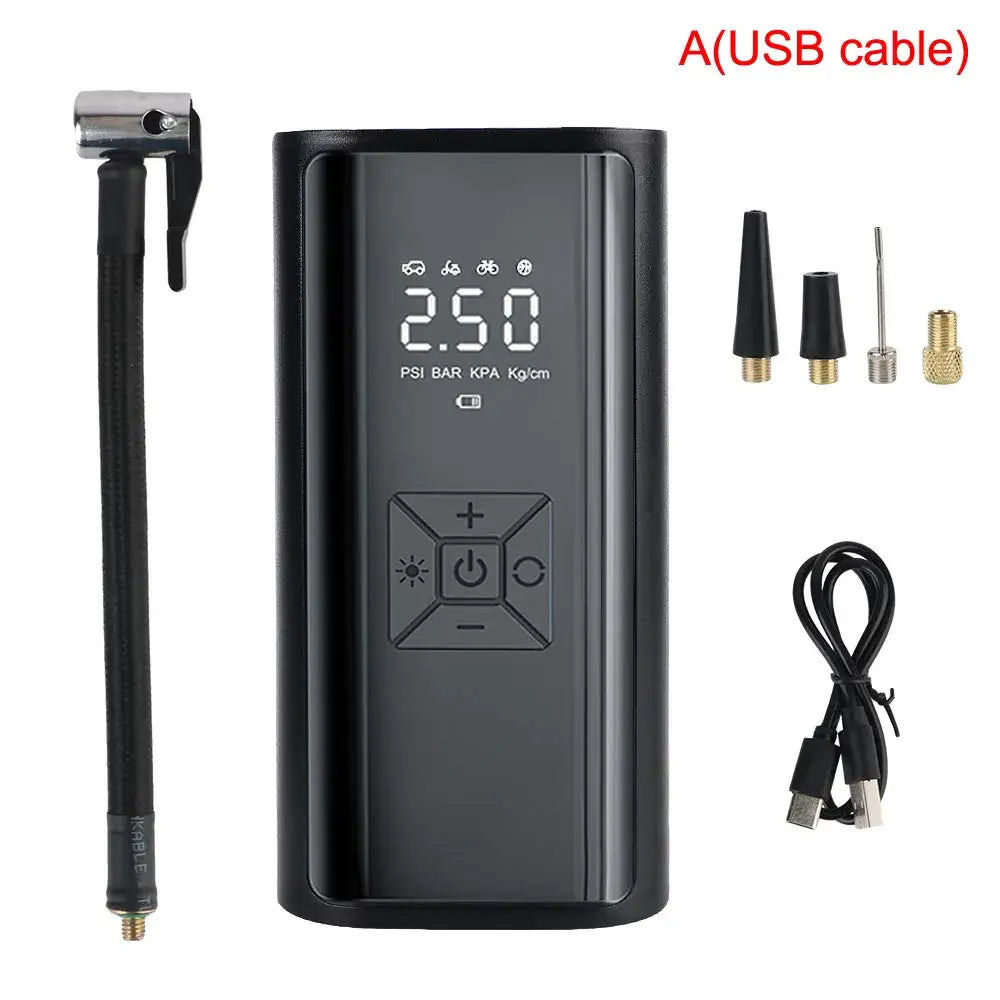 Digital Air Pump With LED Light Wireless Tire Inflator Air Compressor Portable Tire Pressure Gauge LCD Display 150PSI