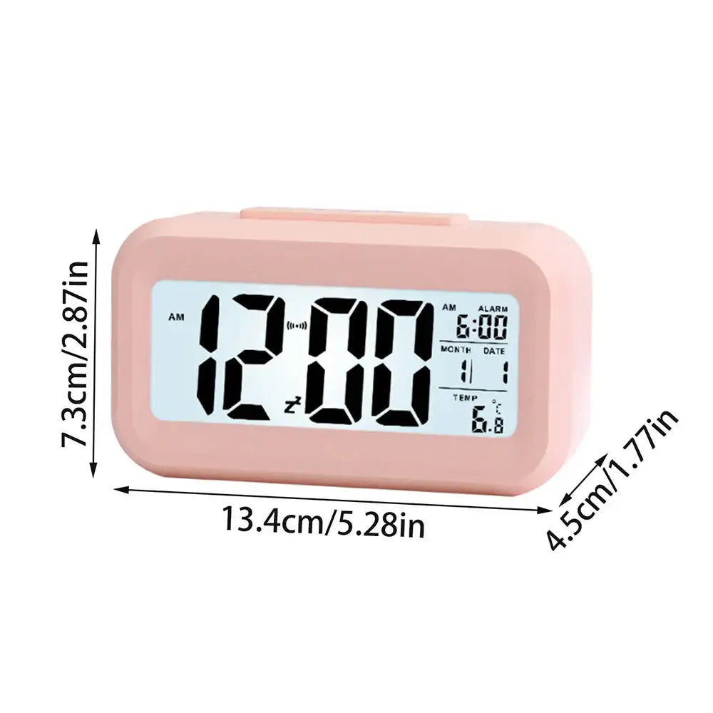 Digital Alarm Clock – Battery Operated with Indoor Temperature & Light Sensor Backlight (3 colors available) - Pink