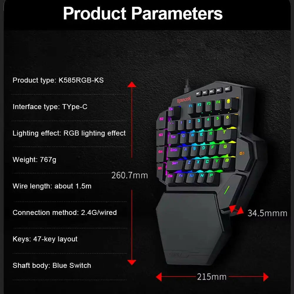 DITI ELITE K585 RGB Wireless One-Handed Mechanical Gaming Keyboard - K585Rgb-Ks / Green Shaft