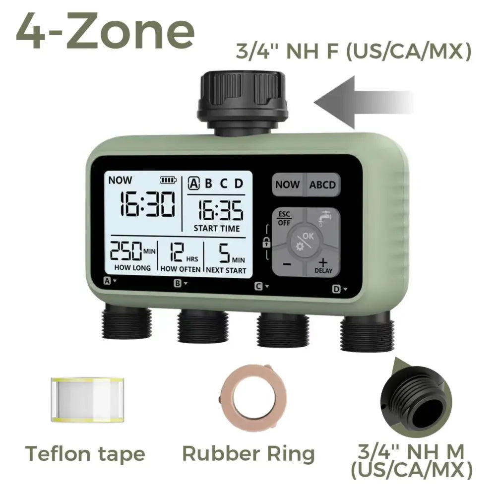Garden Water Timer – 3-Outlet (6 types available) - 4 ZONE-NH - SS