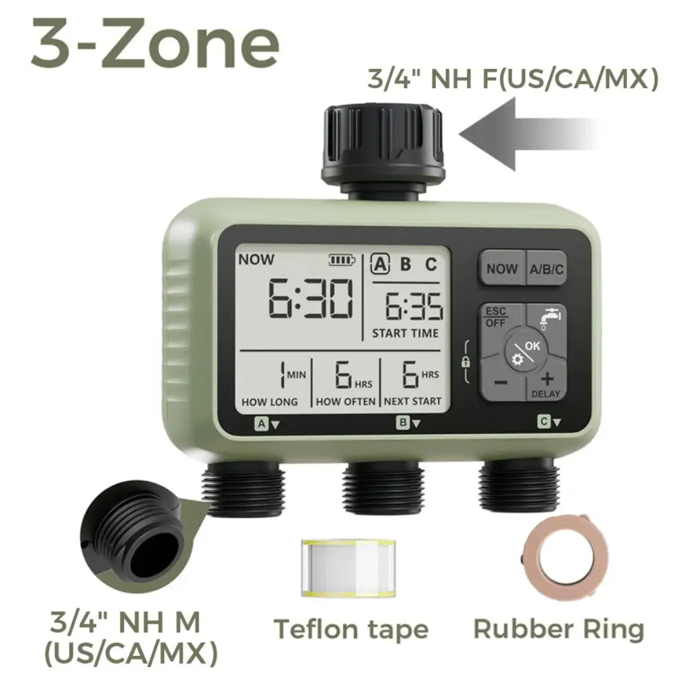 Garden Water Timer – 3-Outlet (6 types available) - 3 ZONE-NH - SS