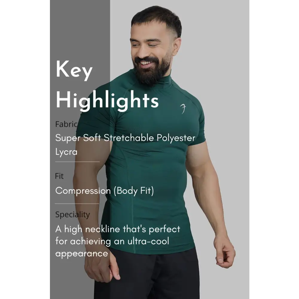 High Neck Compression T-shirt Emerald - Tshirts