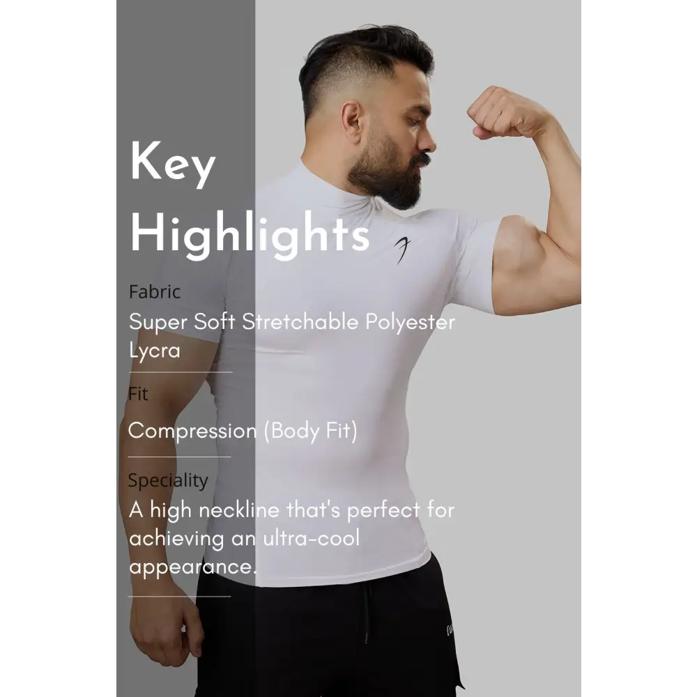 High Neck Compression T-shirt White - Tshirts