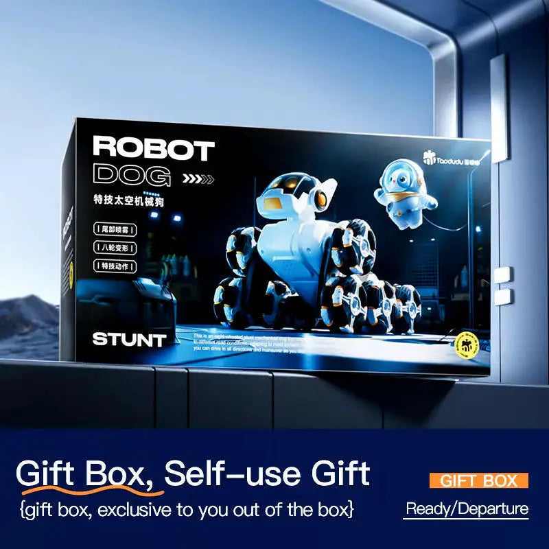 Intelligent Remote Control Robot Dog with Eight Wheels and Tail Spray Stunt Features - Four Skill Functions for Children