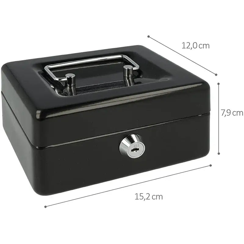 Locking Metal Cash Box With Removable Coin Tray And Key Lock 150X120x8mm - Black