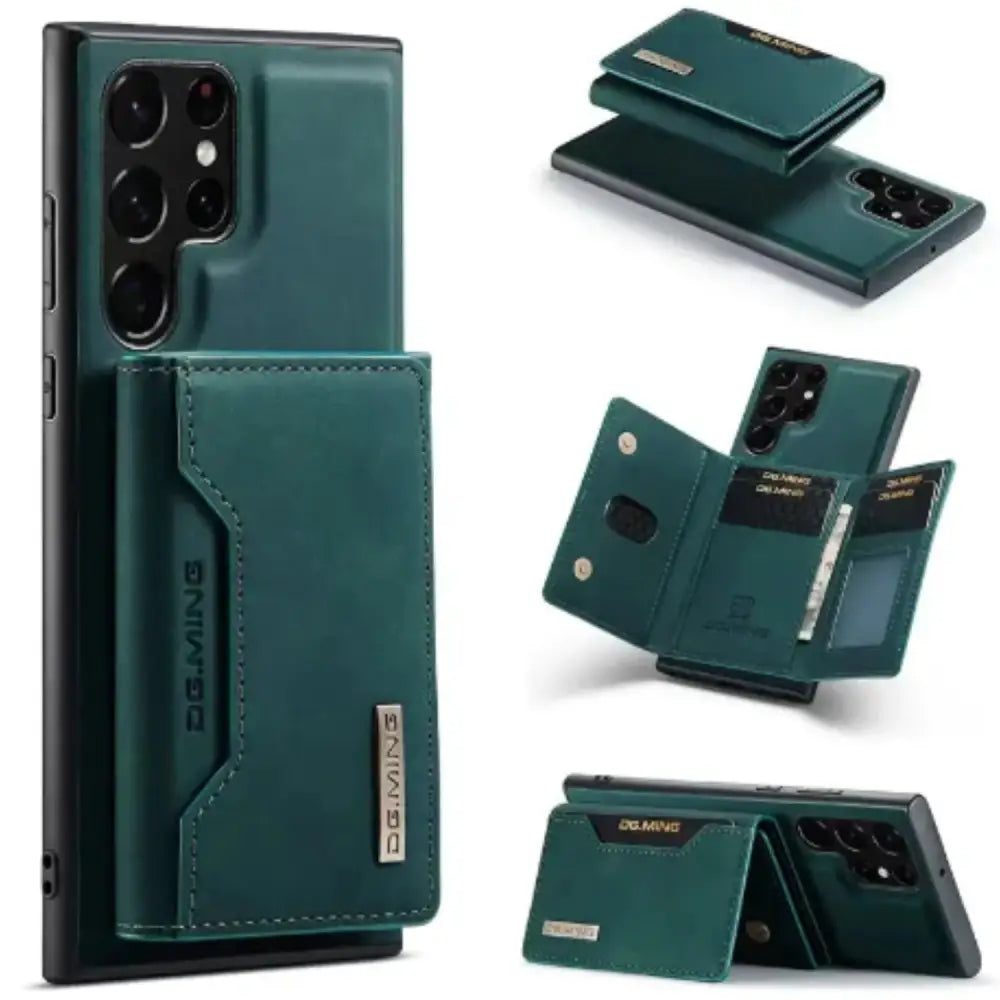 M2 Magnetic Leather Case for Samsung (Green with Bag)