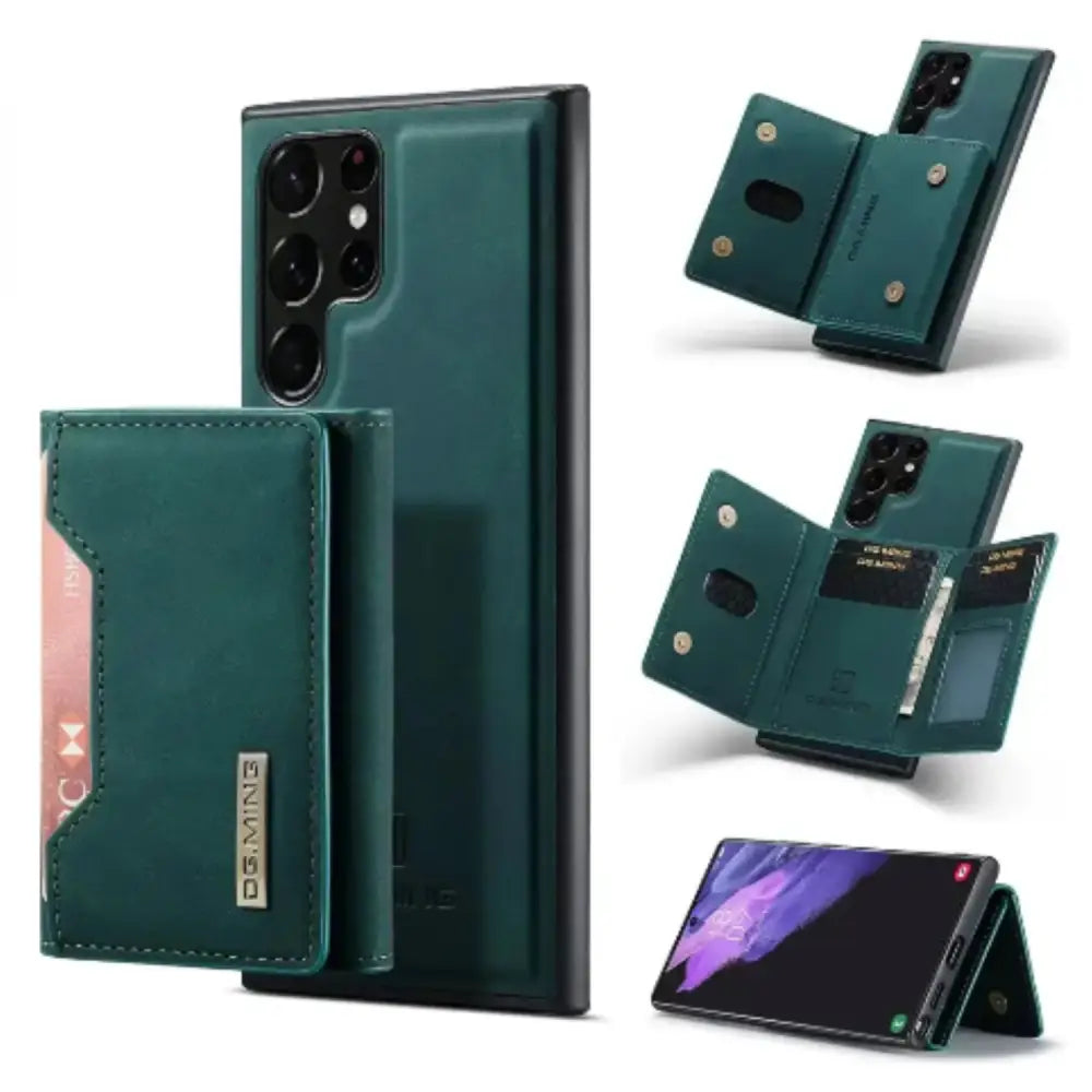 M2 Magnetic Leather Case for Samsung (Green with Bag)