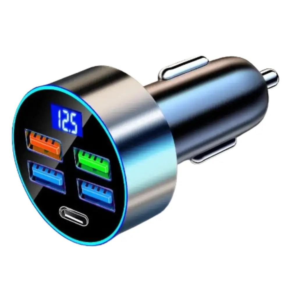Multi-Port Car Adapter with Voltage Protection - black