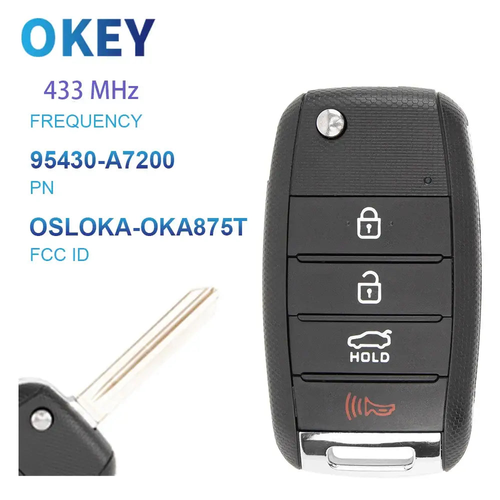Okey Remote Car Key TQ8-RKE-3F05(UB14MY) 315MHz OSLOKA- OKA875T 433MHz PN: 95430-A7200 For Kia Forte 2017-2018 - 433MHz