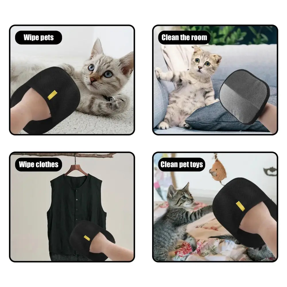 Pet Hair Removal Gloves – Reusable Double-Sided - Black / 20x15 cm - SS
