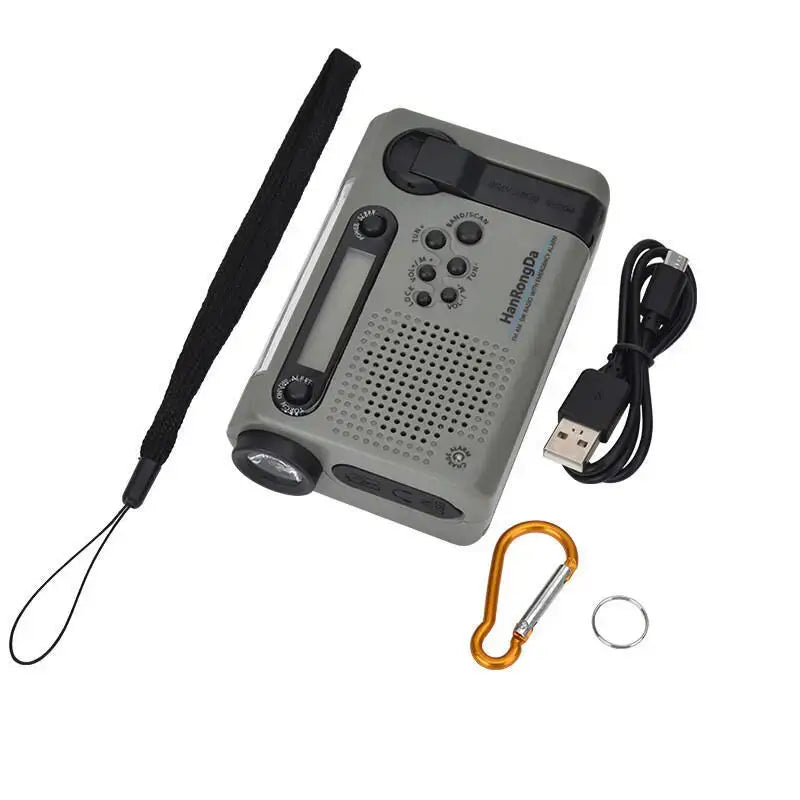 Portable Solar Hand Crank Radio with Power Bank & Flashlight - Weather Emergency Radio / Grey / Radio - SS