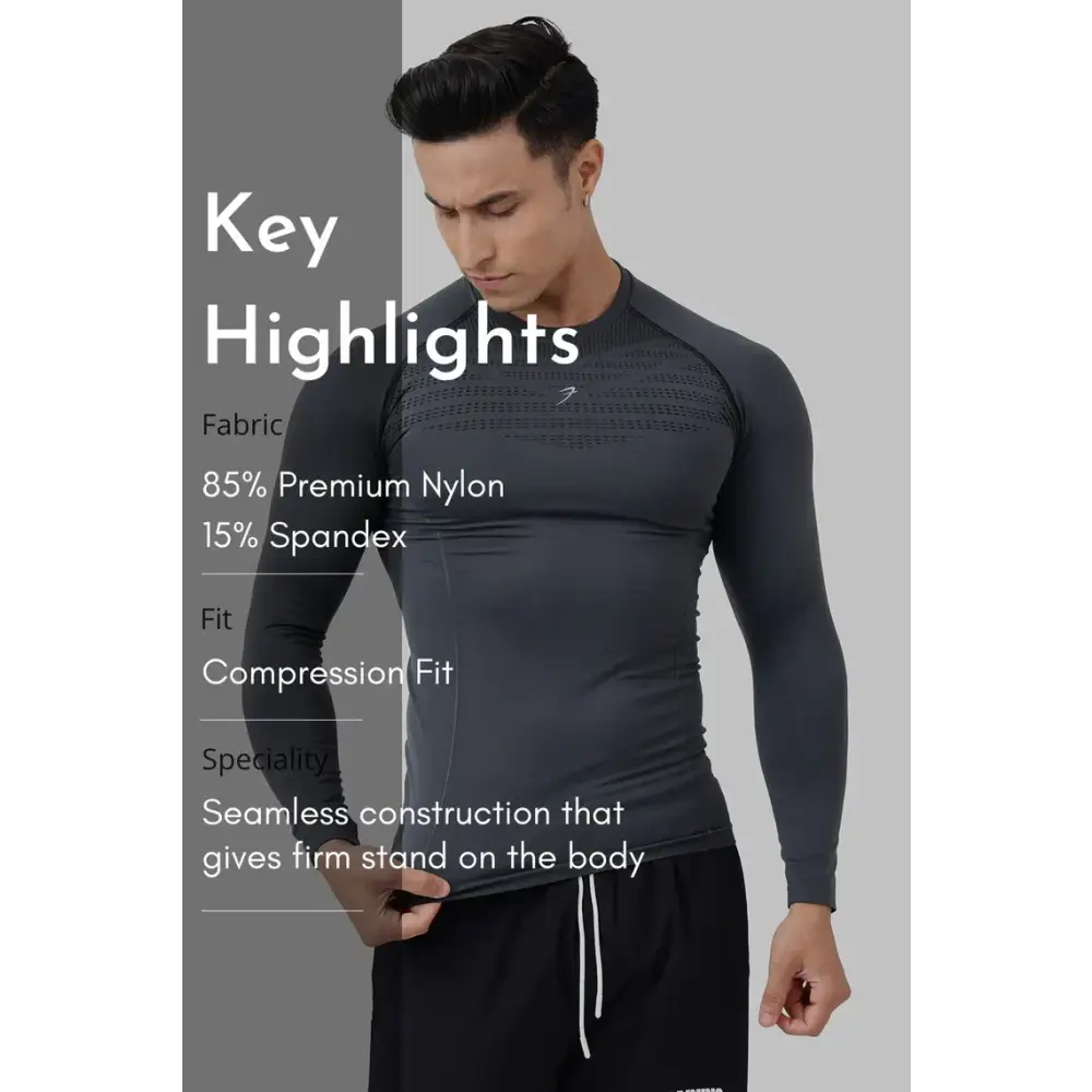 Power Seamless Fullsleeves T-shirt Charcoal - Tshirts