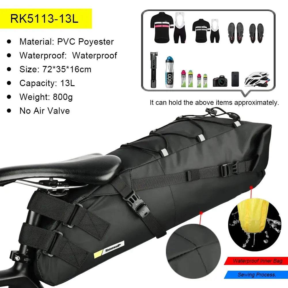 Rhinowalk Bike Saddle Bag Waterproof 5L-13L Large Capacity Foldable Tail Rear Bag Reflective Cycling MTB Trunk Pannier