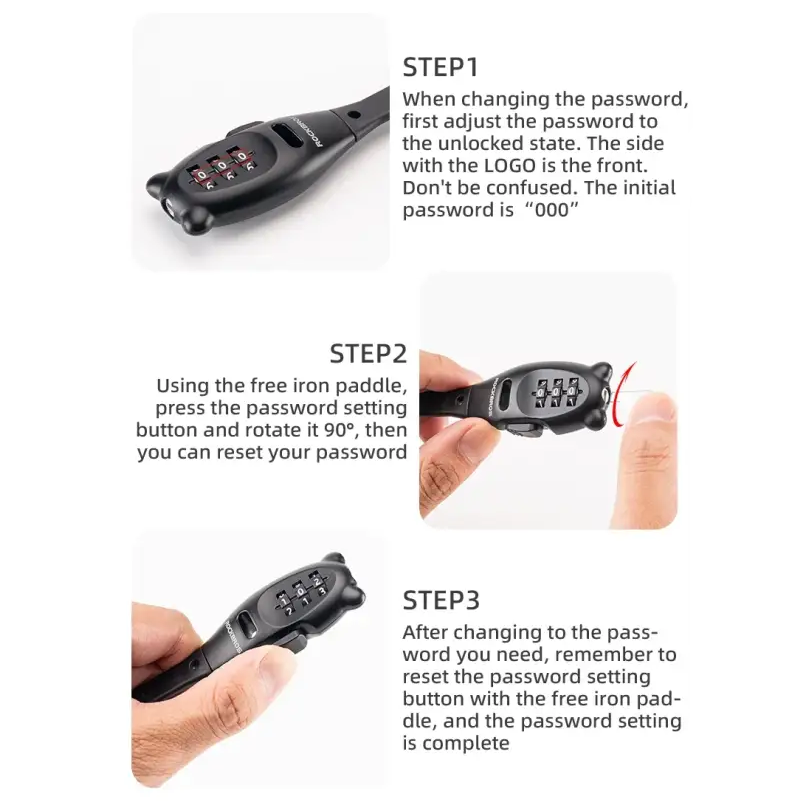 ROCKBROS Portable Bicycle Lock Cable Tie Zinc Alloy Lock Helmet Password Lock Anti-Theft Safety Freely Adjustable Rope