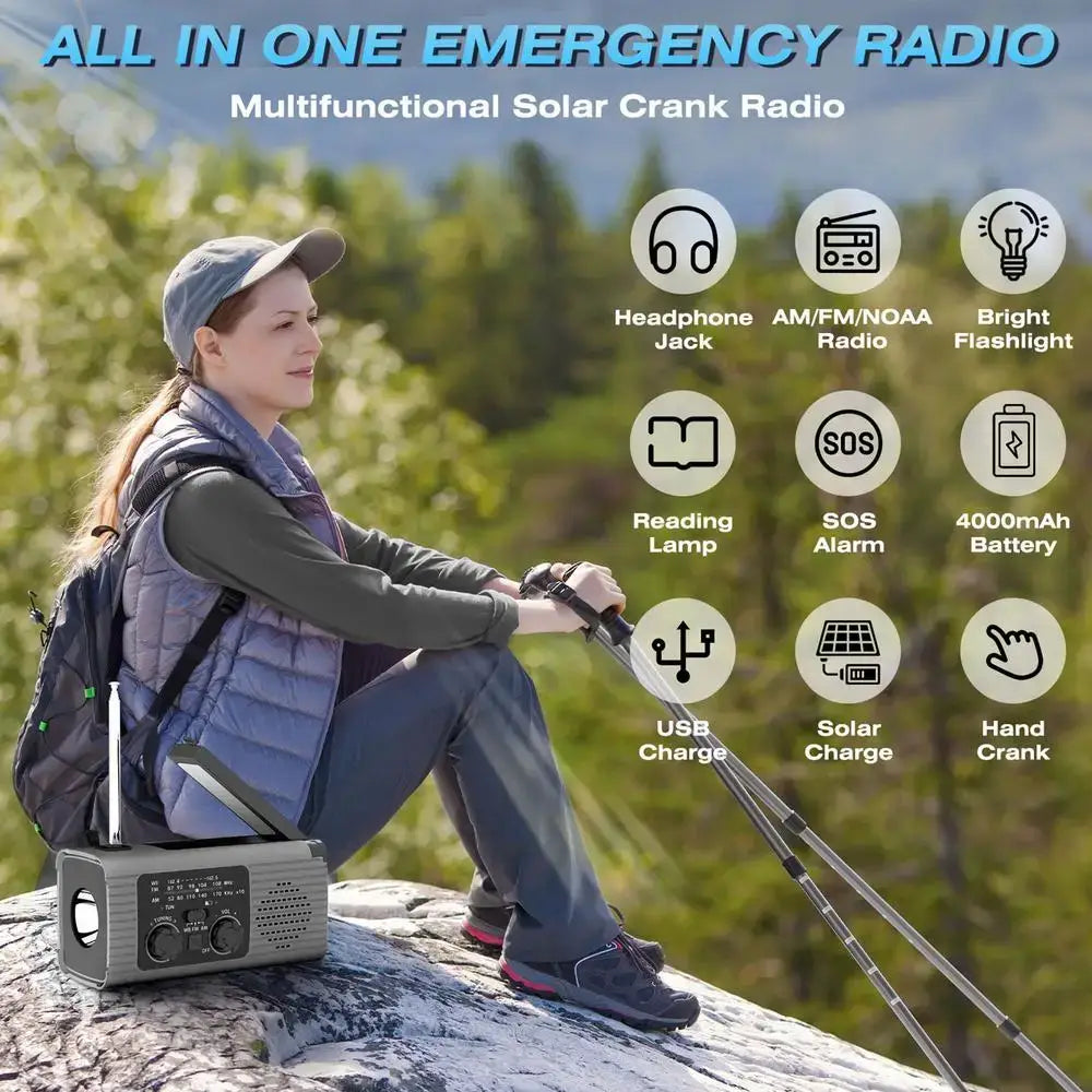Solar Hand Crank Radio Portable AM/FM/NOAA Radio Survival Radio Flashlight 3 Way Charging SOS Alarm Radio For Indoor