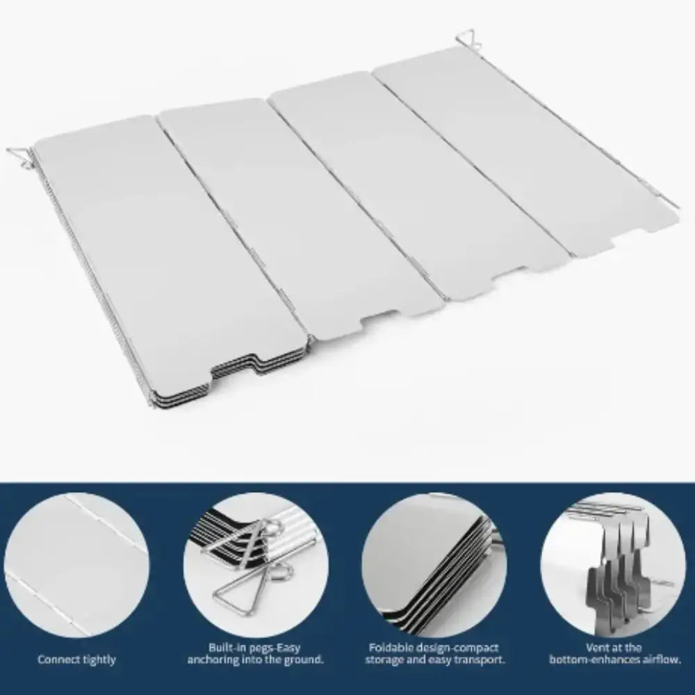 Tall Aluminium Stove Windscreen – Foldable Gas Burner Shield - SS