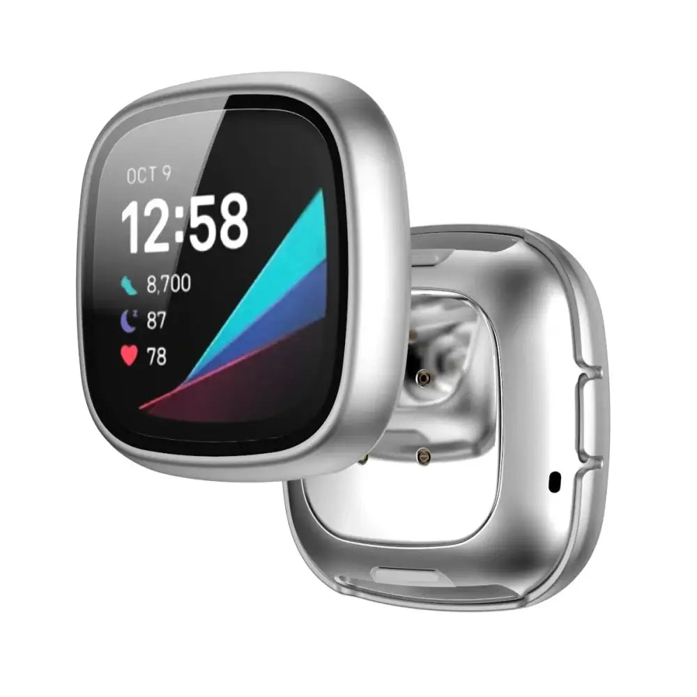 Tempered Glass Case Cover for the Fitbit Versa 3 - Silver / Fitbit Versa 3 - TWS