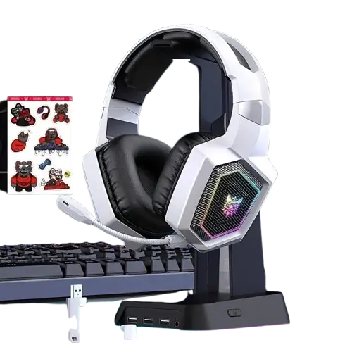 Tri-Mode 5.3 Gaming Headset with Mic (Different colours available with stickers) - White and Stickers / Gaming Headset