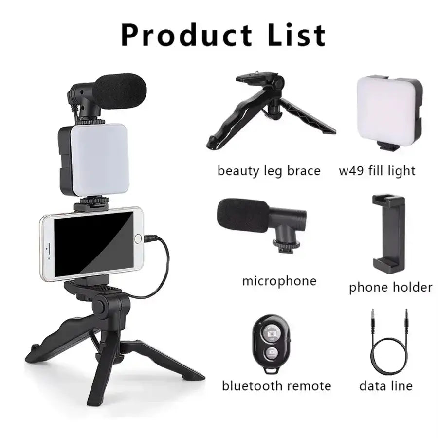 Vlogging Kit with Tripod Mic & LED Light for Smartphones (6 in 1) - 6-in-1 - Tripod - 9eight5