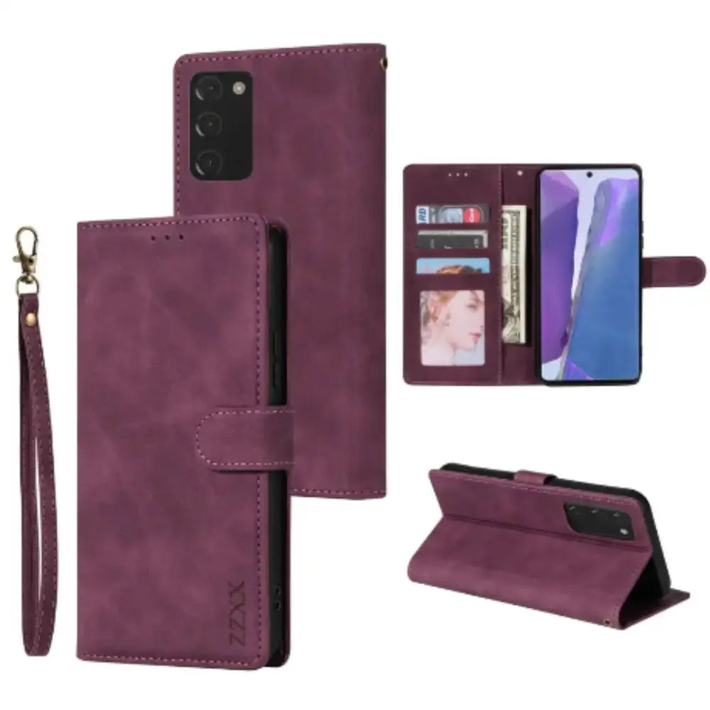 Wallet Flip Case for Galaxy S25/S24/Note/A Series (Wine Red)