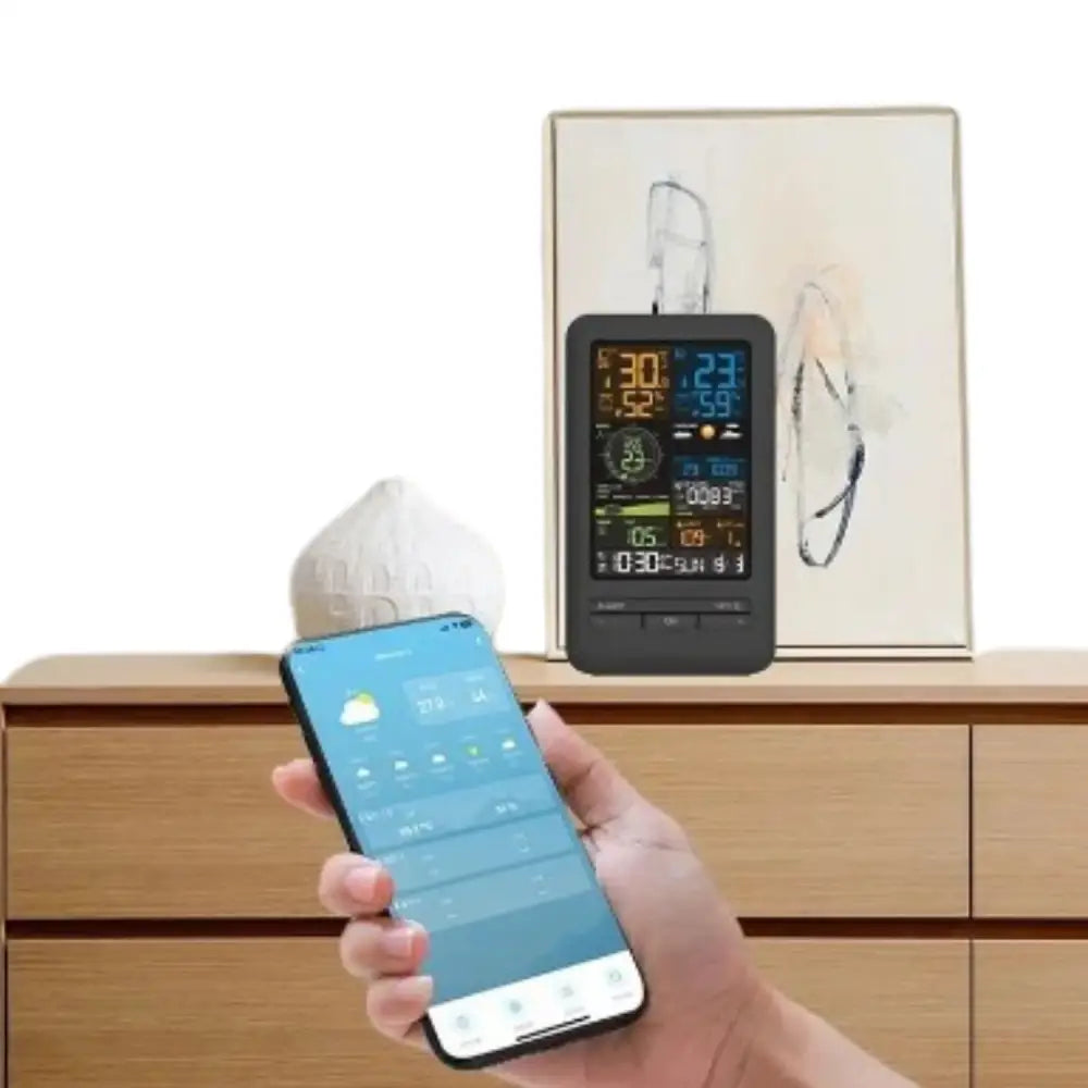 WiFi Smart Weather Station with Temperature & Humidity Sensor - Black - HBC
