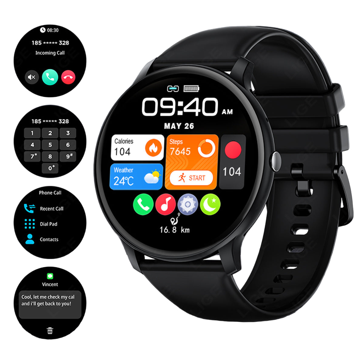 LIGE Smartwatch – Multi-Colour Silicone Strap (11 colours available)