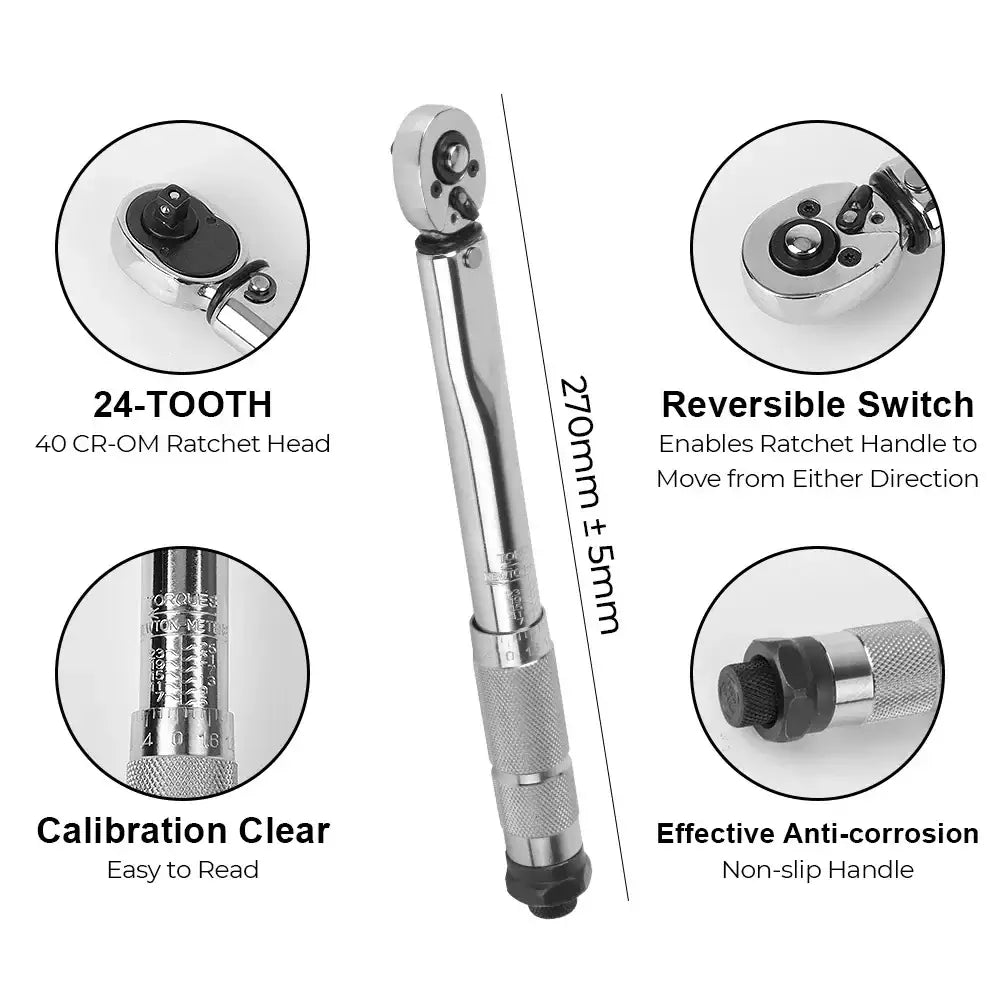 1/4″ Adjustable Torque Wrench 5–25 N·m with 3/8″ Adapter - Torque Wrench / 800g - HBC