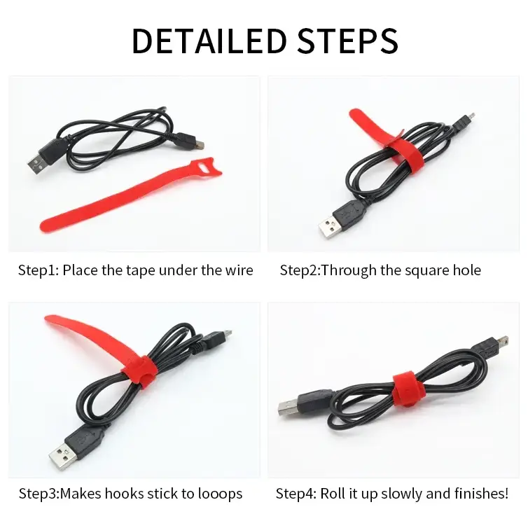 10~1000pcs Nylon Cable Ties 12x200mm Multi-Colour T-Type Hook & Loop Tape Reusable Fastener Adjustable Wire Tie Cable