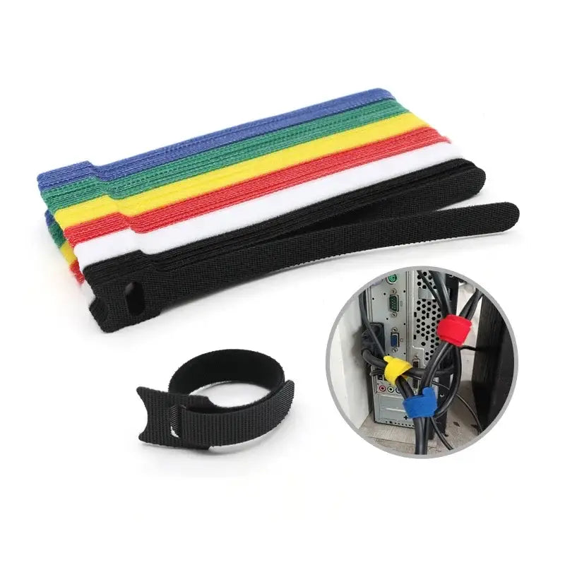 10~1000pcs Nylon Cable Ties 12x200mm Multi-Colour T-Type Hook & Loop Tape Reusable Fastener Adjustable Wire Tie Cable