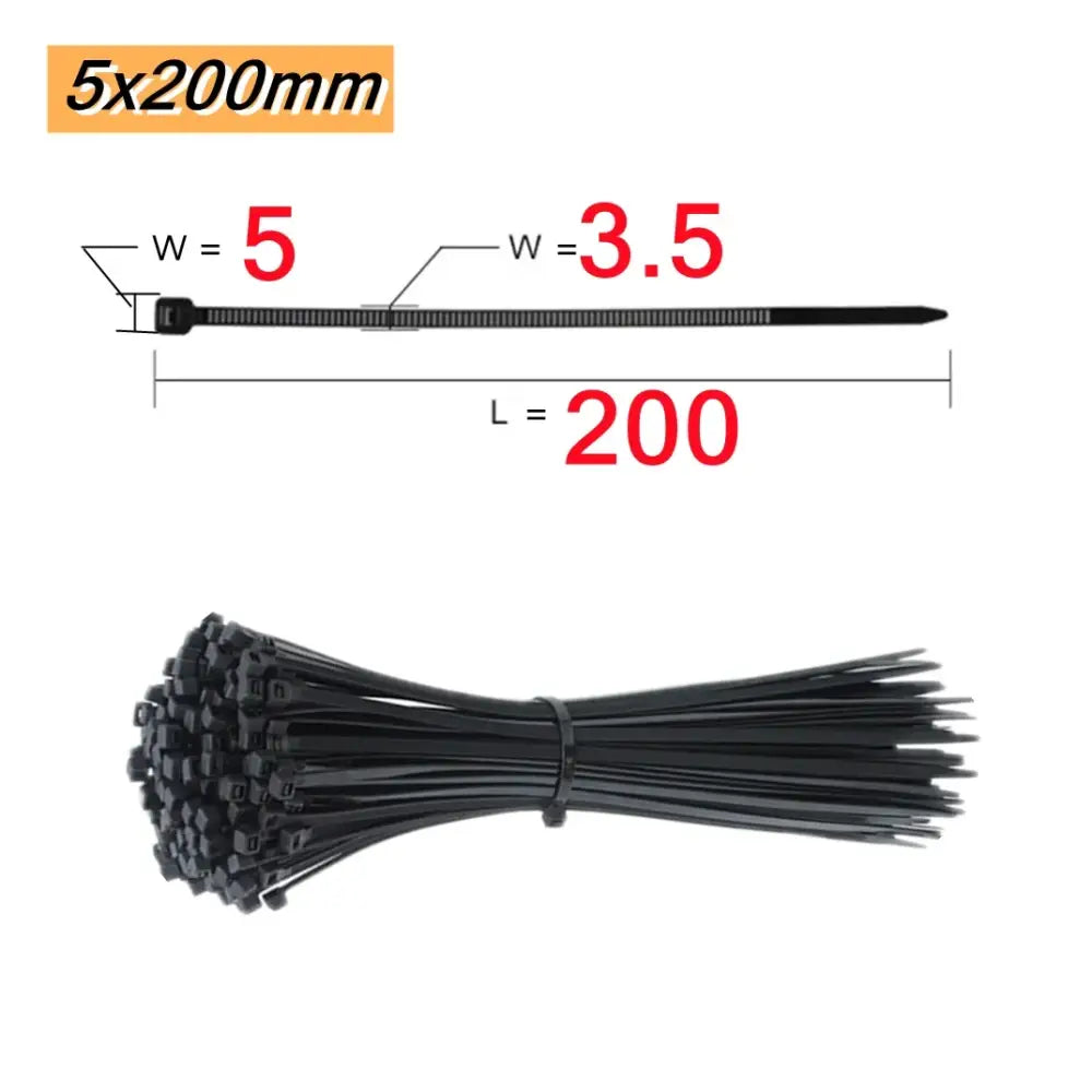 100 PCS Self-locking plastic nylon tie 100 PCS black cable tie fastening ring cable tie zip wraps strap nylon cable tie