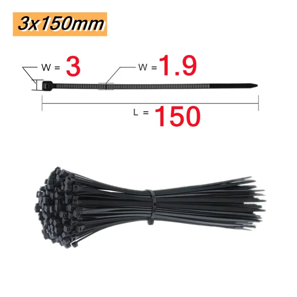 100 PCS Self-locking plastic nylon tie 100 PCS black cable tie fastening ring cable tie zip wraps strap nylon cable tie