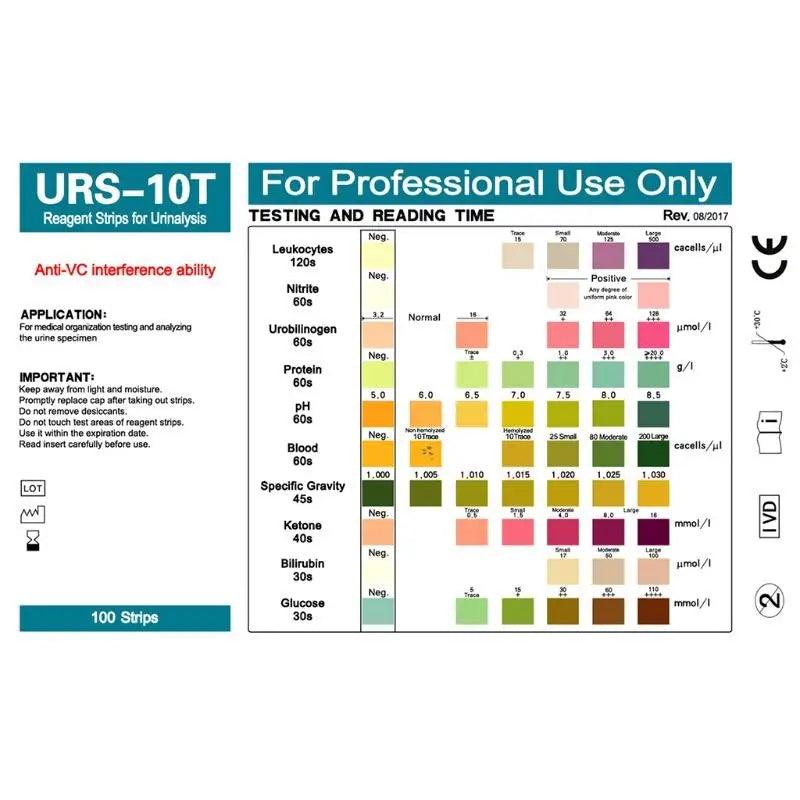 100 Strips URS - 10T Urinalysis Reagent - 10 Parameters Urine Test Strip