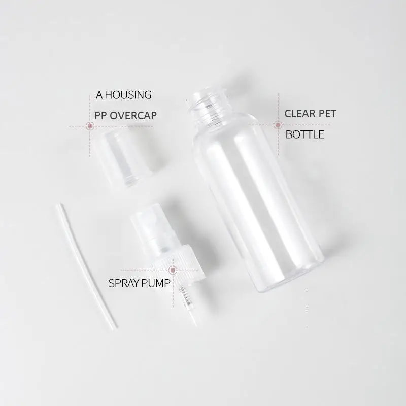 100 x Clear Plastic 100ml Bottles & Fine Mist Spray Atomiser caps