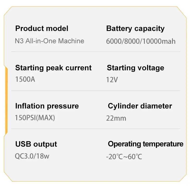 10000mAh 12V Multi-Function Car Jump Starter Air Compressor & Wireless Power Bank Smart Clamps Gas & Diesel Cars