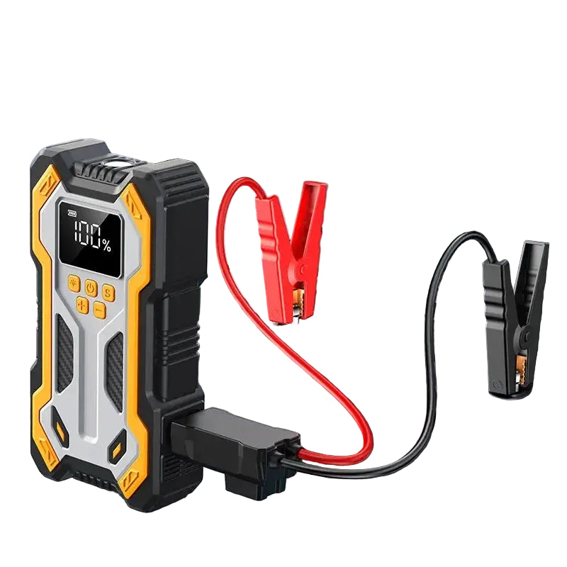 10000mAh 12V Multi-Function Car Jump Starter Air Compressor & Wireless Power Bank Smart Clamps Gas & Diesel Cars