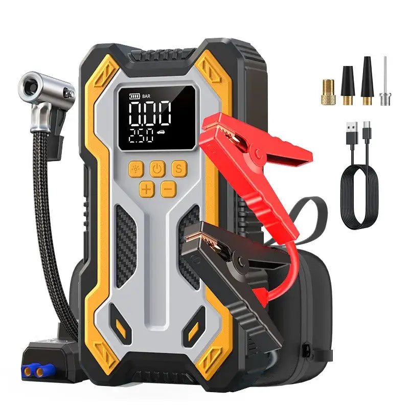 10000mAh 12V Multi-Function Car Jump Starter Air Compressor & Wireless Power Bank Smart Clamps Gas & Diesel Cars