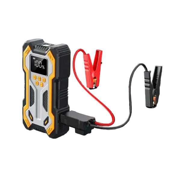 10000mAh 12V Multi-Function Car Jump Starter Air Compressor & Wireless Power Bank Smart Clamps Gas & Diesel Cars