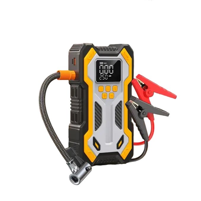 10000mAh 12V Multi-Function Car Jump Starter Air Compressor & Wireless Power Bank Smart Clamps Gas & Diesel Cars