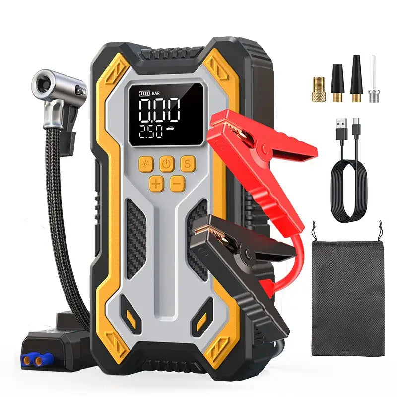 10000mAh 12V Multi-Function Car Jump Starter Air Compressor & Wireless Power Bank Smart Clamps Gas & Diesel Cars