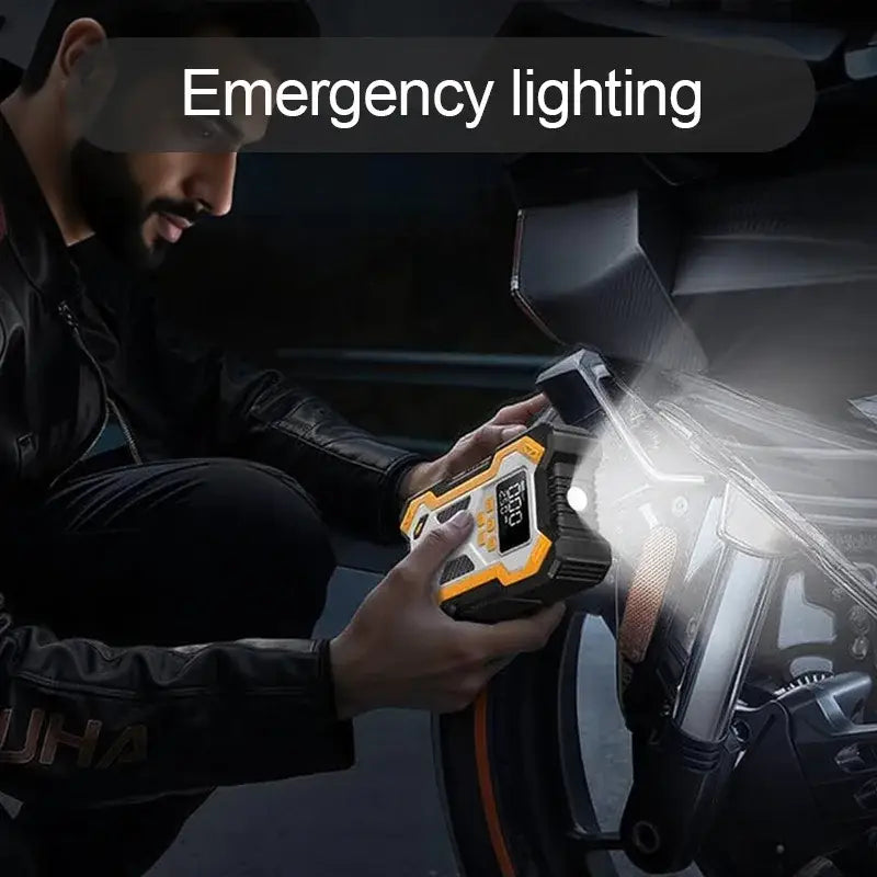 10000mAh 12V Multi-Function Car Jump Starter Air Compressor & Wireless Power Bank Smart Clamps Gas & Diesel Cars