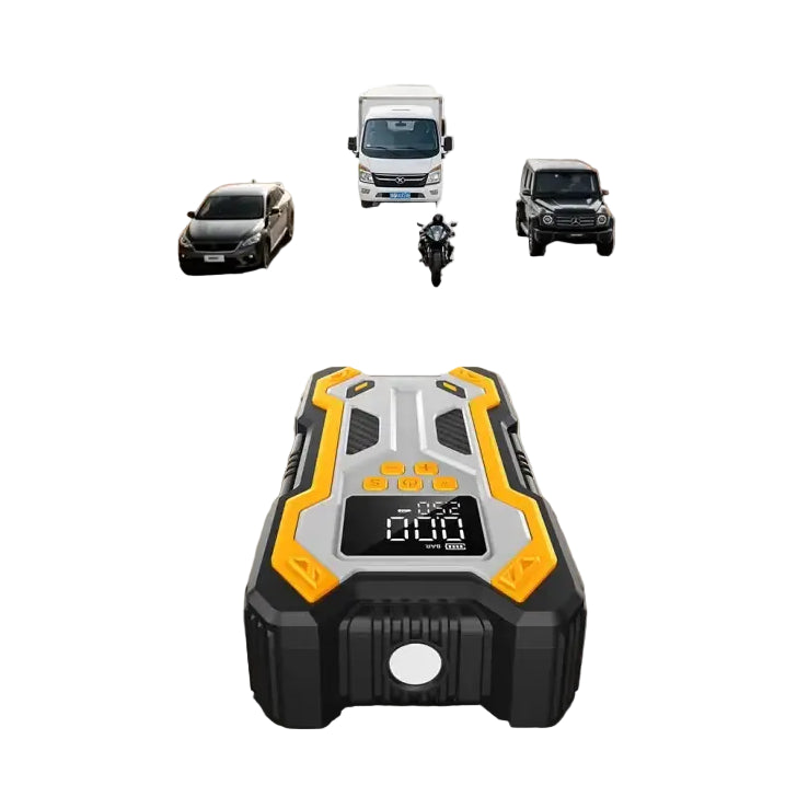 10000mAh 12V Multi-Function Car Jump Starter Air Compressor & Wireless Power Bank Smart Clamps Gas & Diesel Cars