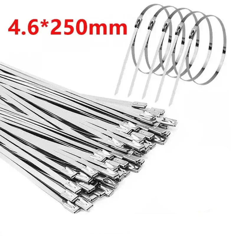 100Pcs Width 4.6mm Stainless Steel Zip Tie Exhaust Wrap Coated Locking Cable Ties Multi-Purpose Locking Cable Metal Zip