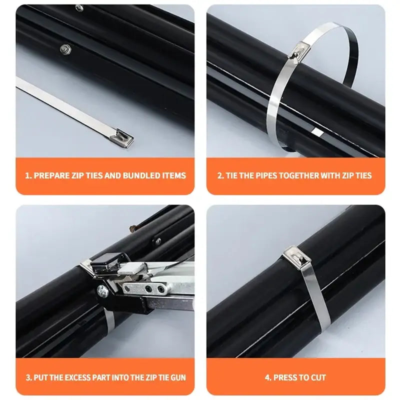 100Pcs Width 4.6mm Stainless Steel Zip Tie Exhaust Wrap Coated Locking Cable Ties Multi-Purpose Locking Cable Metal Zip