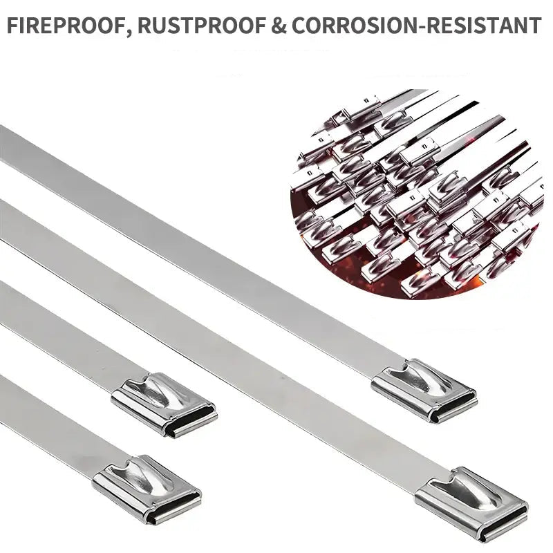 100Pcs Width 4.6mm Stainless Steel Zip Tie Exhaust Wrap Coated Locking Cable Ties Multi-Purpose Locking Cable Metal Zip