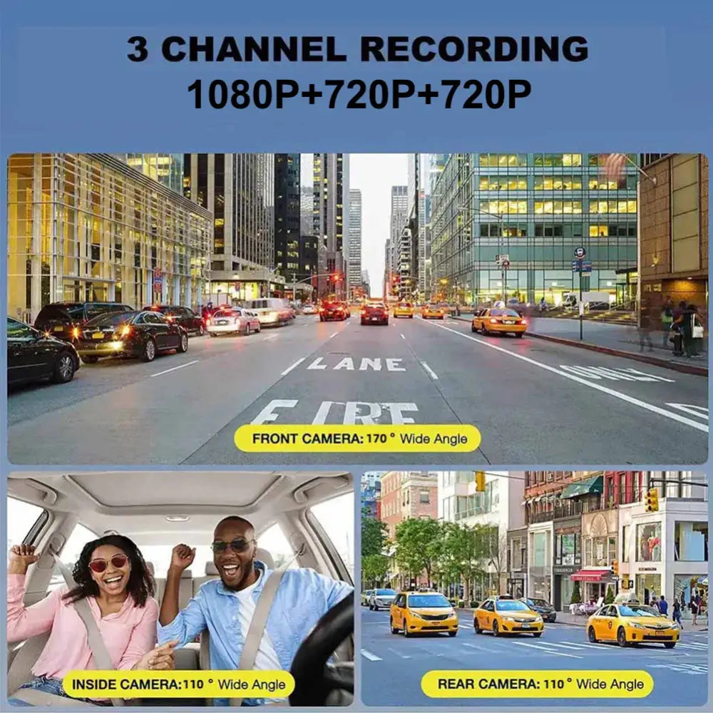 1080P Dash Cam With WiFi 3 Cameras Front Inside Rear Car Video Recording Wide Angle Night Vision 24H Monitor - 1 Set