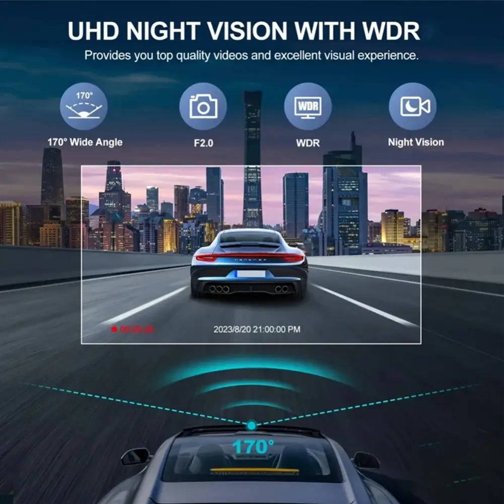 1080P Dash Cam With WiFi 3 Cameras Front Inside Rear Car Video Recording Wide Angle Night Vision 24H Monitor - 1 Set
