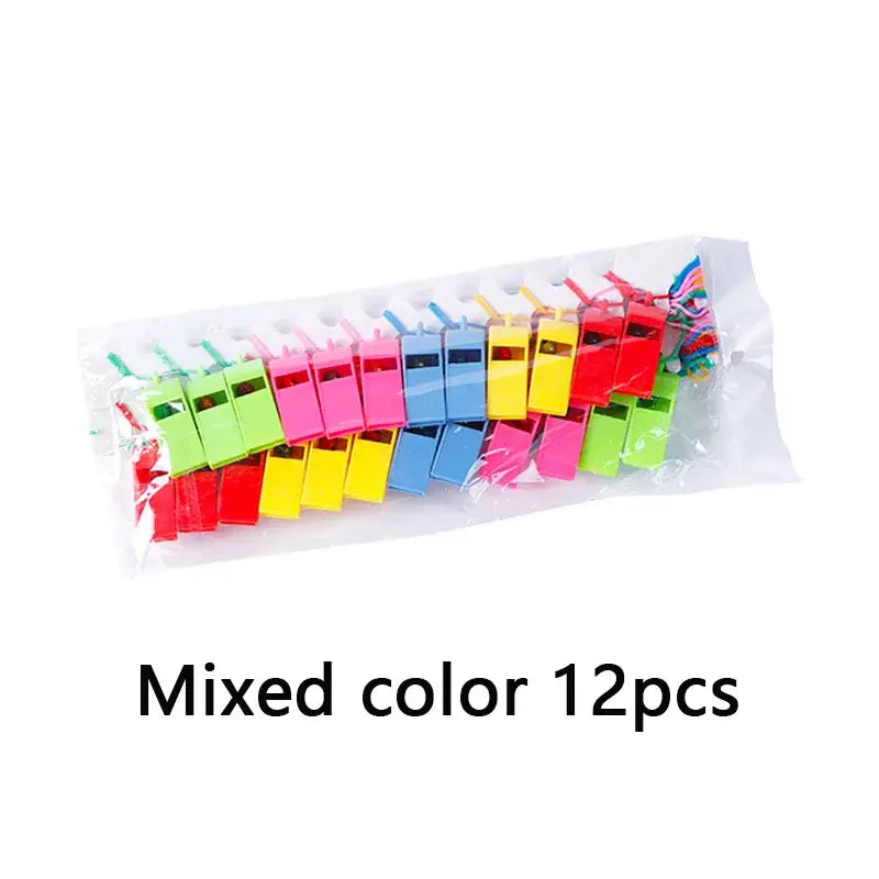 12/24pcs Fan Whistle Referee Sporting Goods Cheerleading Prop Colorful Plastic Whistle - Mixed color 12pcs