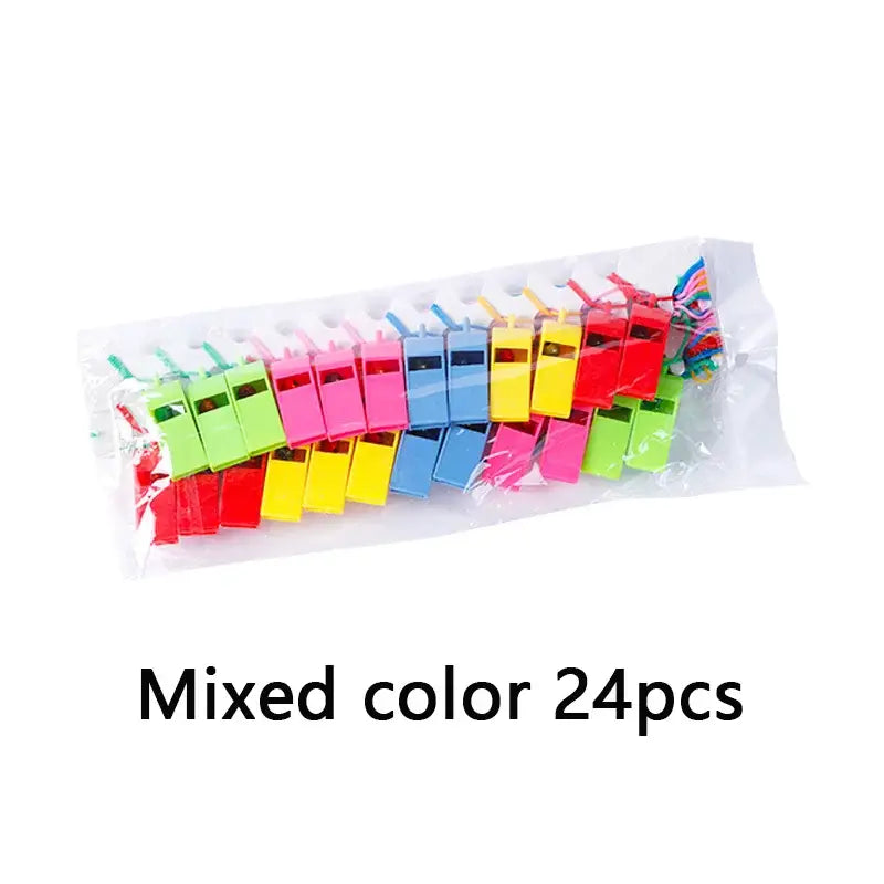 12/24pcs Fan Whistle Referee Sporting Goods Cheerleading Prop Colorful Plastic Whistle - Mixed color 24pcs